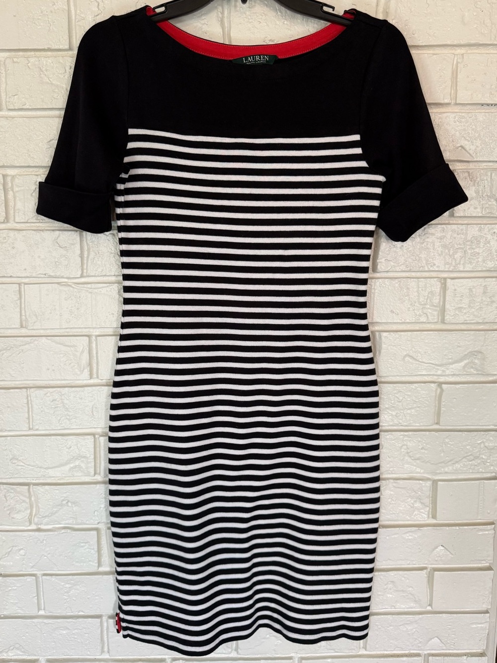 Lauren Ralph Lauren Black and White Striped Midi Dress